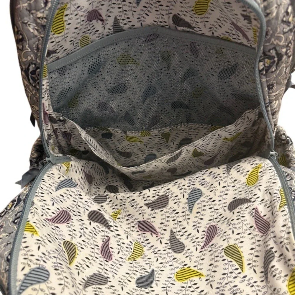 Vera Bradley XL Campus Backpack Gray Blue Quilted Floral Medallion + wristlet